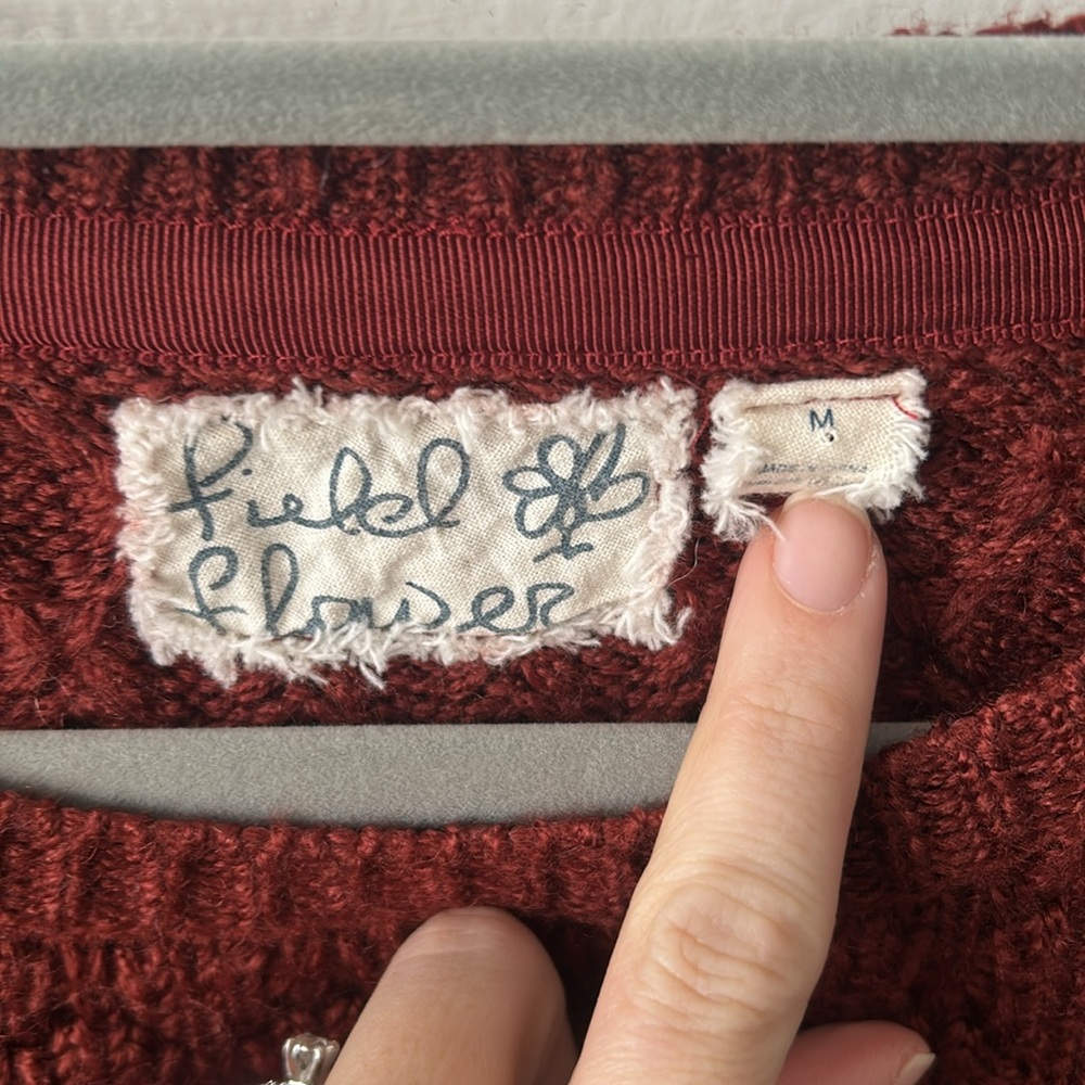 Anthropologie Field and Flower Maroon Textured Knit Sweater Size M - Picture 3 of 6